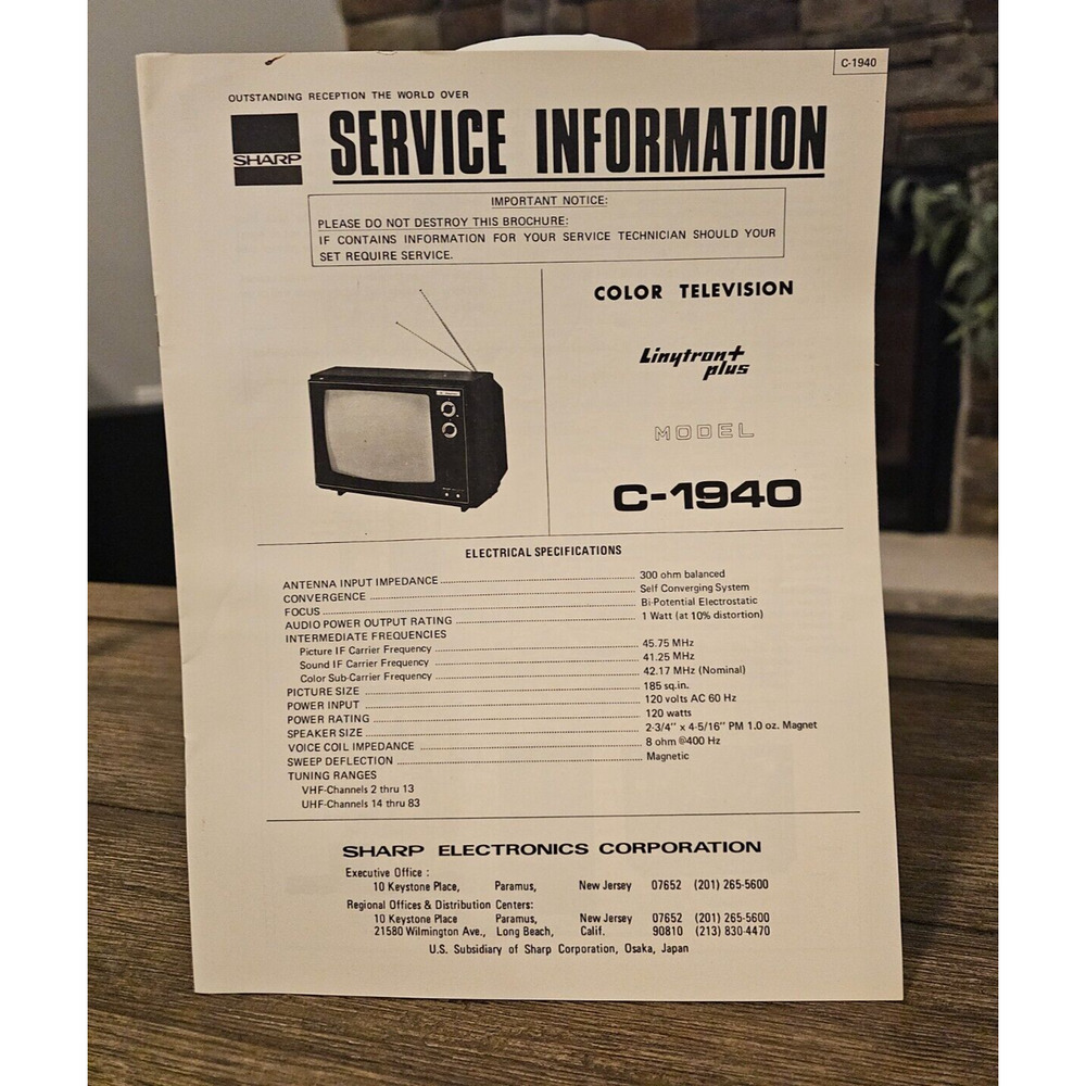 Sharp Television Service Data Chassis Model C-1940